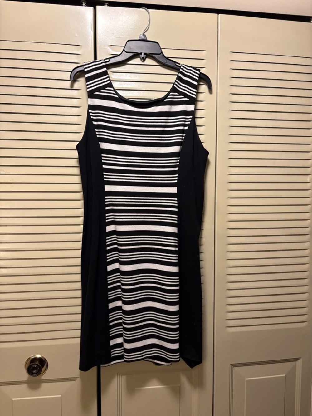 Black & White Striped Midi Dress - Sleeveless